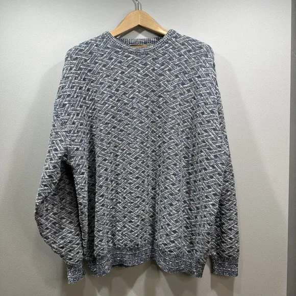 VTG SHENANDOAH Mens XXL Blue Gray Lattice Knit Cotton Blend Crew Neck Sweater US - Picture 12 of 12